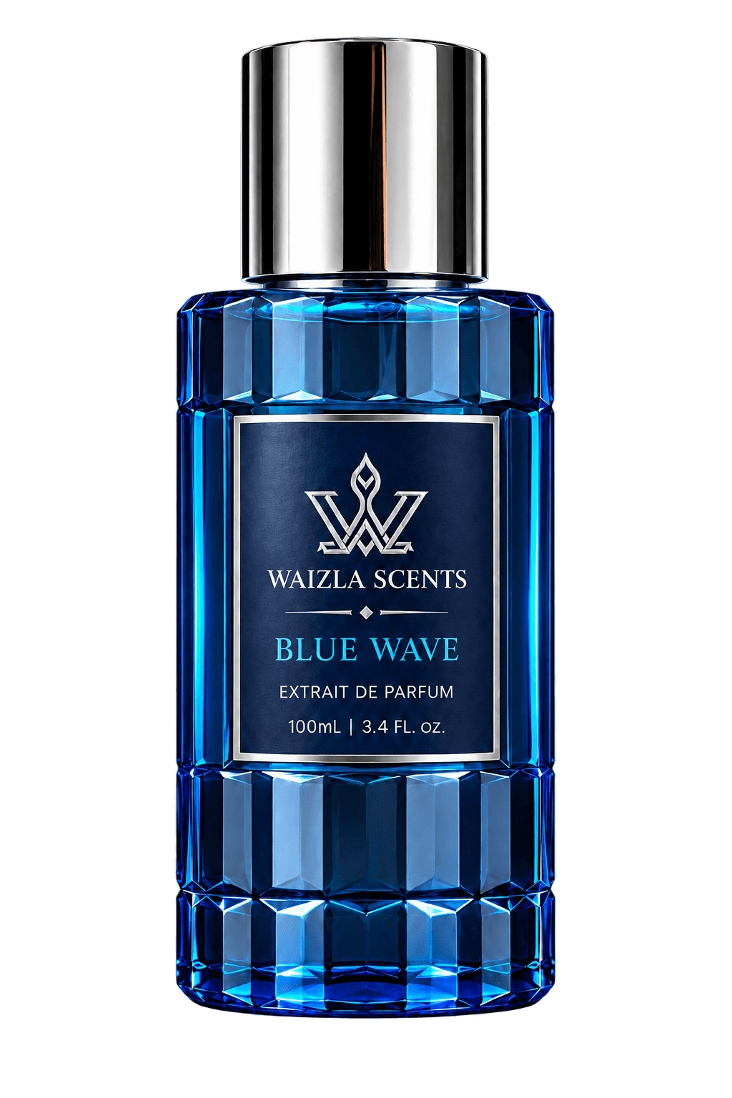 Updated Blue Wave dark blue faceted perfume bottle