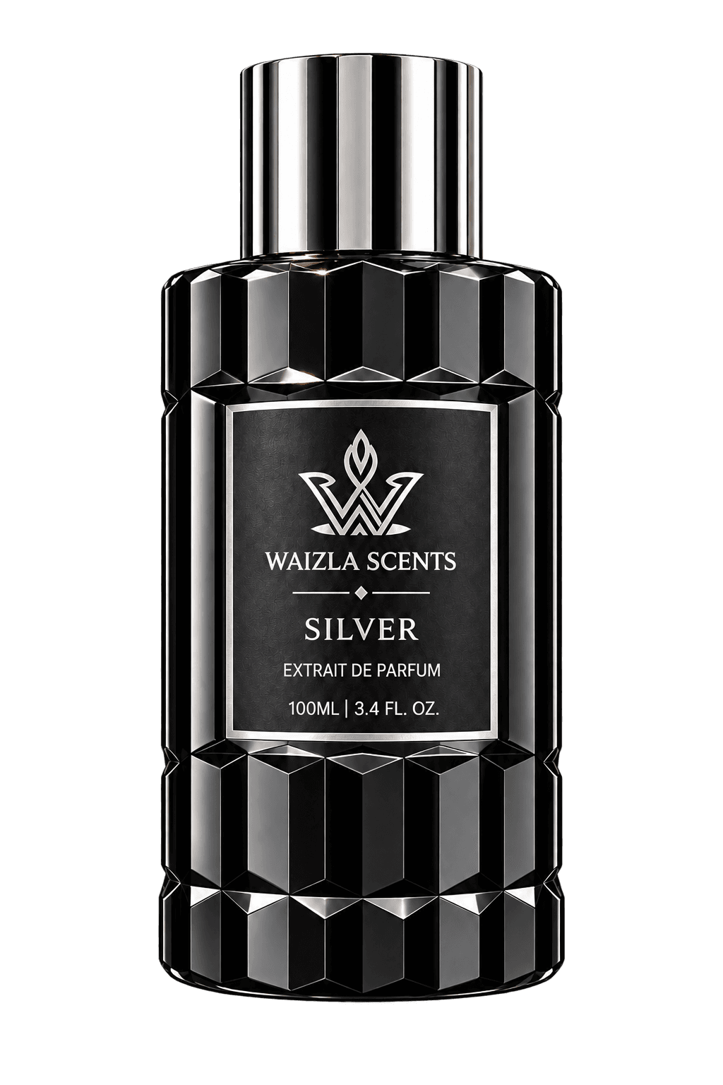 Updated Silver glossy black faceted perfume bottle