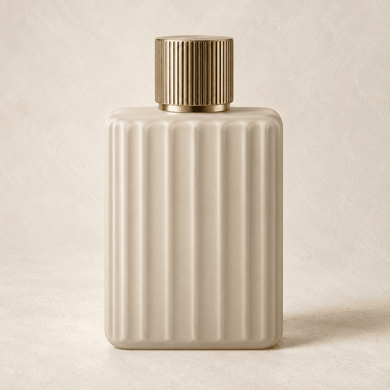 Fragrance bottle with an opaque warm-sand matte coating